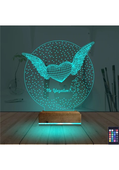 Luvivia Kalp Melek Sevgiliye Hediye Kişiye Özel 3d Lamba - Masa Gece Lambası
