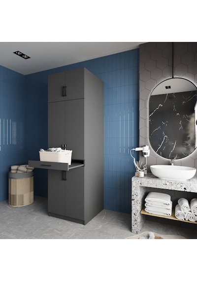 Piramit Çamaşır Ve Kurutma Makinesi Dolabı Banyo Dolabı Füme Antrasit - Füme Piramit Çamaşır Ve Kurutma Makinesi Dolabı Banyo Dolabı Füme Antrasit - Füme