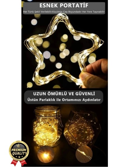 Dekoratif Aydınlatma Yeni Yıl Yılbaşı Pilli 3 Fonksiyonlu Günışığı Sarı Renk Peri Led Işık 5 Metre