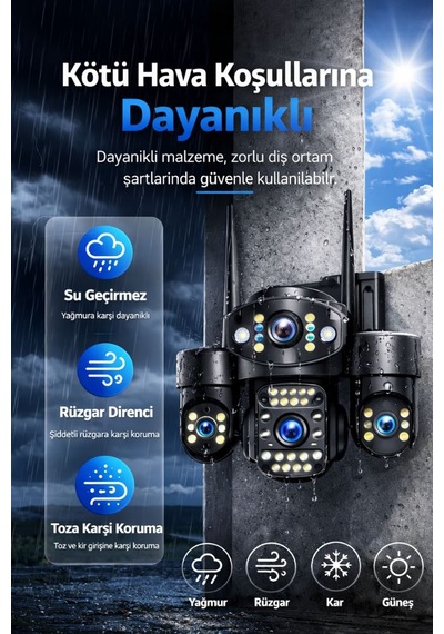 Rx18 Wifi 4 Kameralı Güvenlik Kamerası 20mp Ultra Hd Ptz Hareketli Sesli Gece Görüşlü Akıllı Kamera