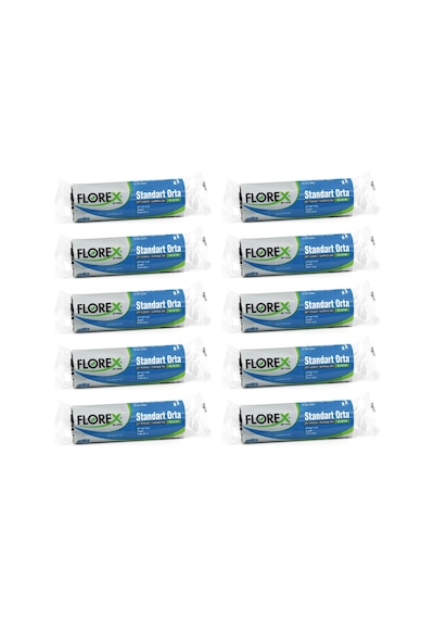 Florex Standart Orta Boy Çöp Torbası 55x60 Cm 20'li Rulo Siyah 10 Rulo (200 Adet)