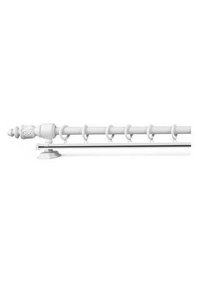 Twins Decorative Ahşap İşlemeli  Demonte Başlıklı Beyaz Tek Raylı  Rustik Perde Askısı - 150 CM