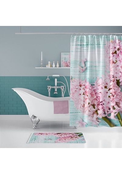 Lila Banyo Perdesi Ve Banyo Paspası Seti, Küf Tutmaz Banyo Perdes Çok Renkli