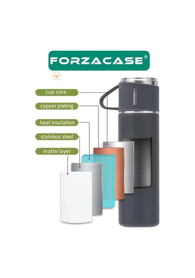Forzacase FC046M 3 Bardaklı Paslanmaz Çelik Termos Mavi 500 ML