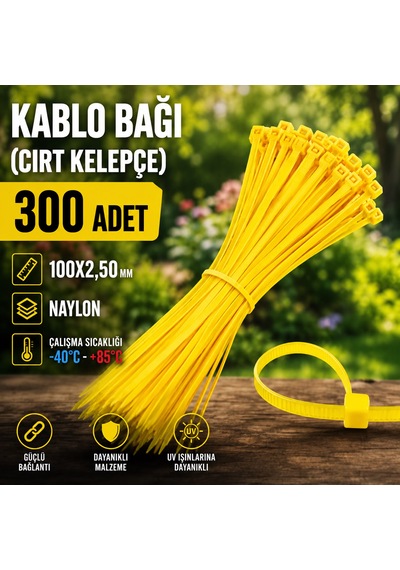 100x2,50mm Kablo Bağı Cırt Kelepçe Beyaz 300 Adet