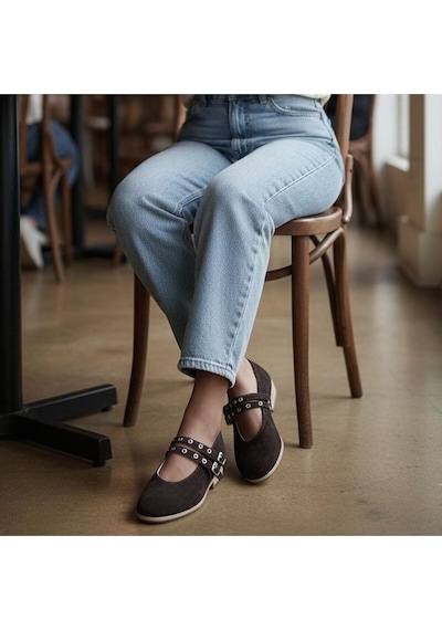 Ne&ve Shoes Kahve Süet Hakiki Deri Kadın Çift Kapsüllü Babet Kahverengi