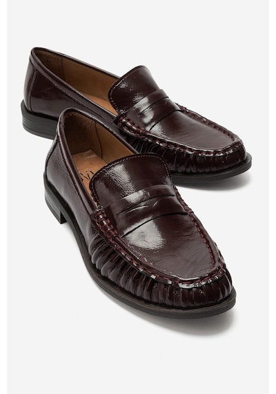 Luvi Shoes Chen Bordo Kırışık Rugan Hakiki Deri Kadın Loafer Ayakkabı