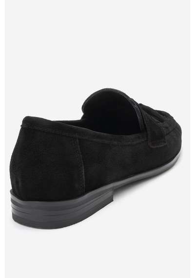Luvishoes Luvi Shoes Lupen Siyah Süet Püsküllü Hakiki Deri Kadın Loafer Ayakkabı Siyah