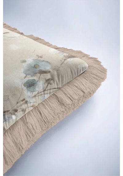 Çiçekli Pastel Floral Saçaklı Yastık Kılıfı - Romantik Botanik Mavi Vizon Püsküllü Kırlent Kılıfı Sessiz Esinti Nova Çiçekli Pastel Floral Saçaklı Yastık Kılıfı - Romantik Botanik Mavi Vizon Püsküllü Kırlent Kılıfı Sessiz Esinti Nova