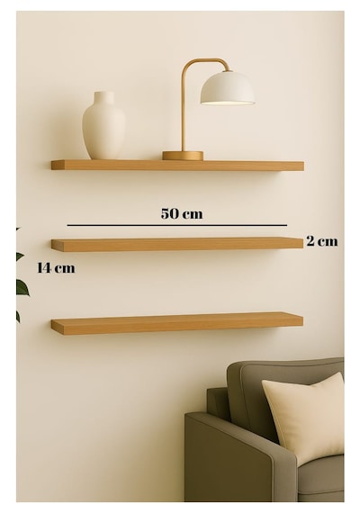 Yankı-byeg 50 Cm 3lü Safir Meşe Mdf Uçan Duvar Rafı Gizli Bağlant