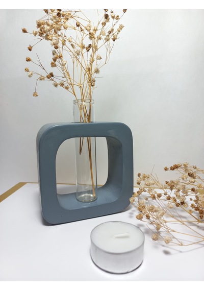 Minimal Vazo, Cam Tüplü Kare Model Dekoratif Vazo Gri