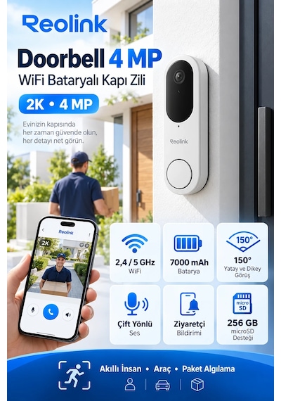 Reolink Doorbell 4mp 2k Wi-fi Bataryalı Akıllı Video Kapı Zili