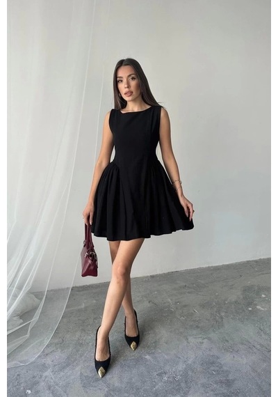 Defymoda Siyah Mini Boy Büzgülü Keten Elbise Siyah Defymoda Siyah Mini Boy Büzgülü Keten Elbise Siyah