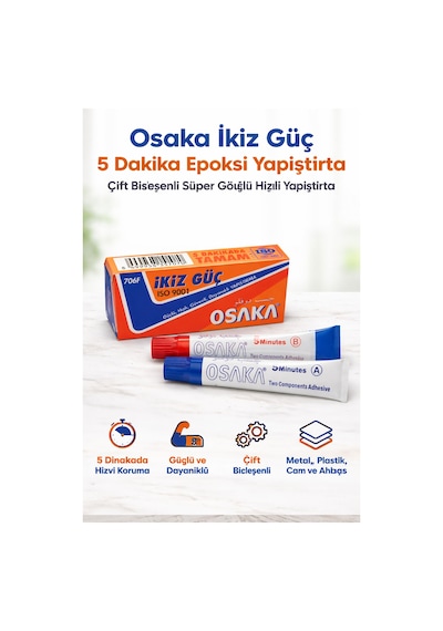 Osaka İkiz Güç 5 Dakika Epoksi Yapıştırıcı Çift Bileşenli Güçlü Hızlı Yapıştırıcı 1 Adet