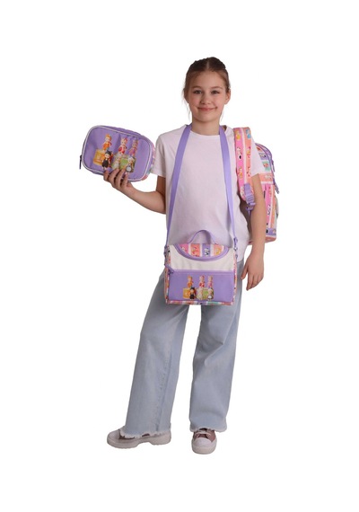 Kaukko Kids Cat Life Mor - Krem Renk Kız Çocuk Üçlü İlkokul Okul Çantası Seti/takımı - Setkk-l5313d