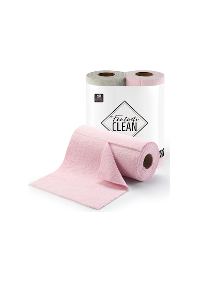 Çok Amaçlı Rulo Mikrofiber Temizlik Bezi 30x30 40 Yapraklı Pembe - Açık Gri 2x20 Li Paket Pembe - Gri