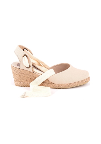 Star Tombis Gerçek Elişi Arkası Açık Geniş Ipli Dolgu Topuk Keten Kadın Espadril Handmade Bej