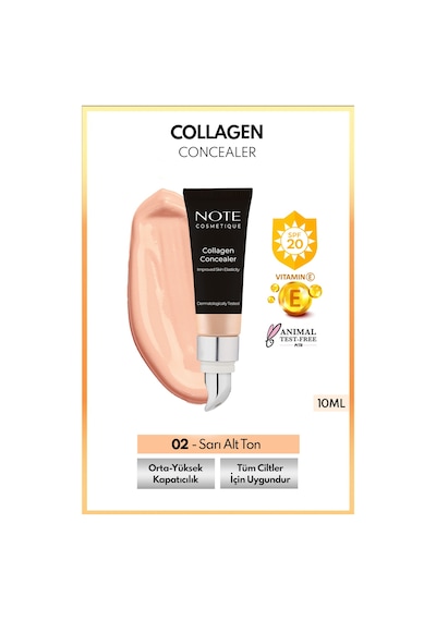 Note Cosmetique Collagen Concealer Spf 20 Kolajen Içerikli Göz Altı Kapatıcısı - 02 Orta Açık