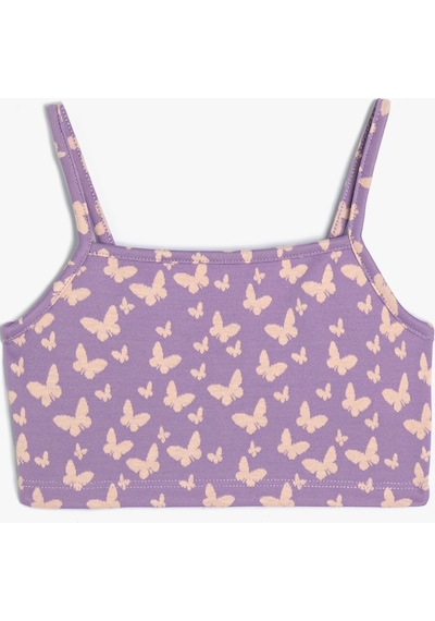 Koton Crop Atlet Kelebek Desenli İnce Askılı Lila Desenli 4skg30037ak Lila