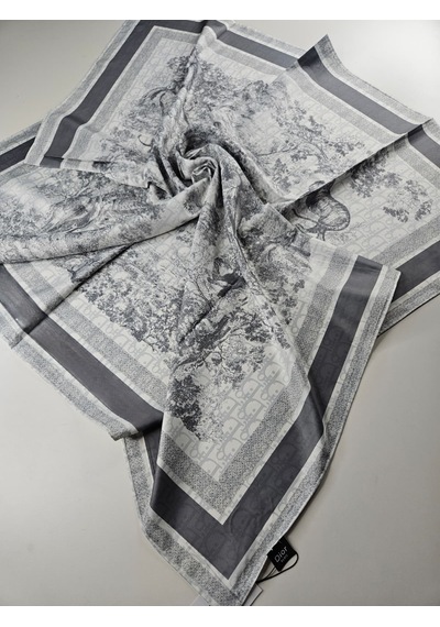 Miorel Scarfs Safari Tema Çift Taraflı Vual İpek Eşarp Silk Scarf Hijab Aksesuar Fular Cd Desen Gri