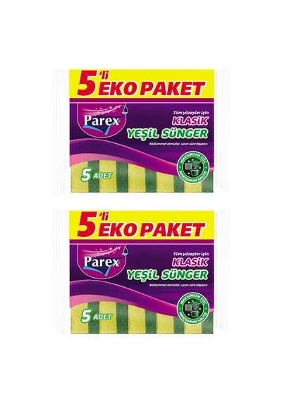 Klasik Yeşil Sünger Düz 5'li Paket İkili Set