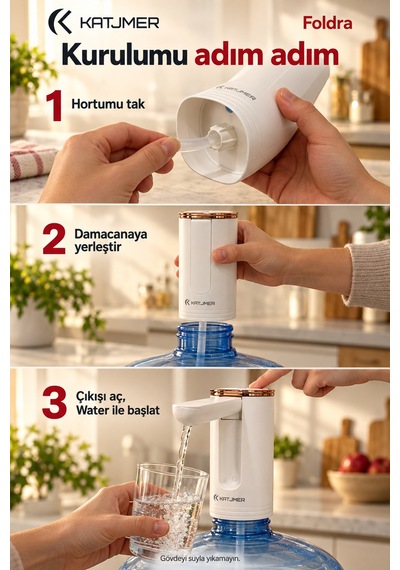 Kj/fd-001 Foldra Şarjlı Damacana Su Pompası, Katlanabilir, Tek Tuş, Usb Şarjlı, 1,4 L/dk - Beyaz