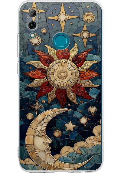Printify Huawei P Smart 2019 İle Uyumlu Vitray Sol Ve Luna Tasarımlı Şeffaf Silikon Kılıf Şeffaf