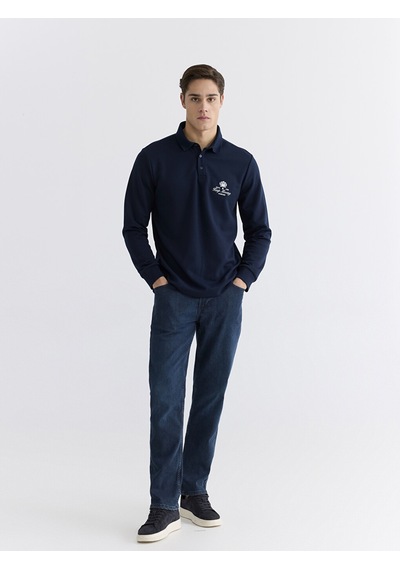 Lcwaıkıkı Classic Lacivert Polo Yaka Baskılı Erkek Sweatshirt
