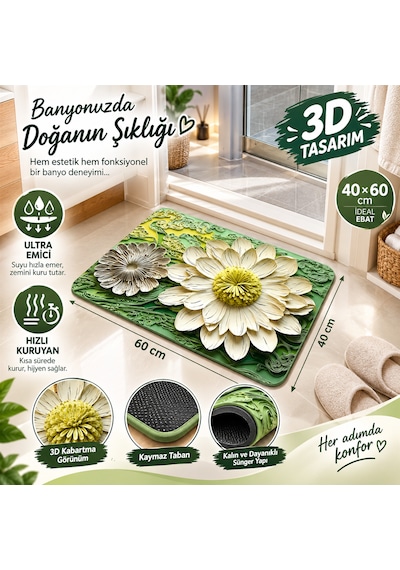 Banyo Paspası 40 X 60 Cm Kaymaz Hızlı Kuruyan Emici Zemin Paspası 3d Çiçek Desenli Banyo Duş Girişi, Küvet Ve Lavabo İçin Su Geçirmez Kaymaz Çiçekli Banyo Paspası Karışık-çok Renkli Banyo Paspası 40 X 60 Cm Kaymaz Hızlı Kuruyan Emici Zemin Paspası 3d Çiçek Desenli Banyo Duş Girişi, Küvet Ve Lavabo İçin Su Geçirmez Kaymaz Çiçekli Banyo Paspası Karışık-çok Renkli