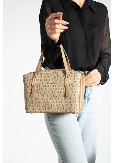 Just Polo Kadın Monogram Baskılı El Ve Omuz Çantası 232066mh Vizon Kombin