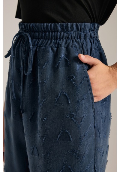 Aker Lacivert Dokulu Tencel Beli Lastikli Pijama Altı Lacivert Lacivert