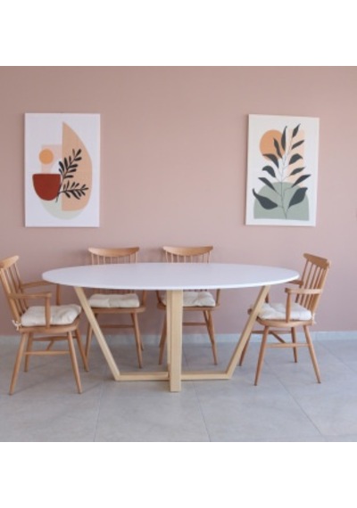 BEYAZ Oval Yemek Masası, Modern MDF  Yemek Masası, Toplantı Masas