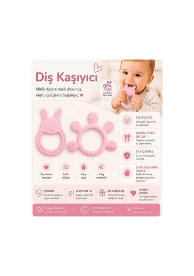 Bebek Diş Kaşıyıcı Kolay Tutuş, Güvenli Kullanım Pembe