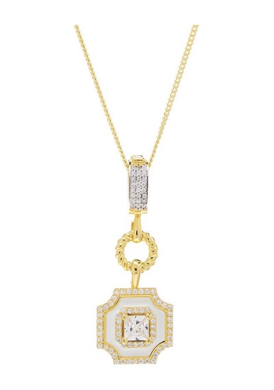 5mm Kare Zirkon Taşlı Beyaz Mineli Gold Rengi Gümüş Kadın Kolye Gold