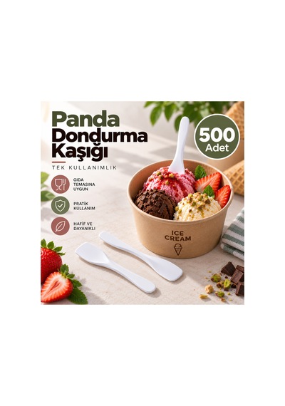 Panda Dondurma Kaşığı Beyaz 500 Adet Tek Kullanımlık Plastik Dondurma Kaşığı - 920884889