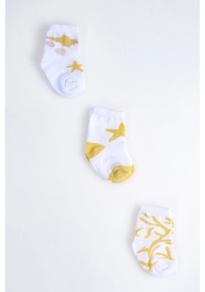 Cocole Socks Kız Çocuk Soket Çorabı 3 Lü Set Pamuklu Hardal & Mercan Desenli Çok Renkli