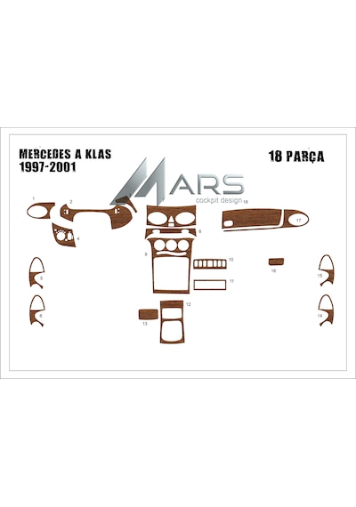 Mercedes A Serisi Torpido Kaplama 1997-2001 18 Parça Açık Meşe