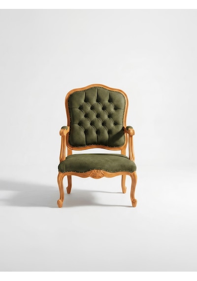 Throne Fransız Still Klasik Ahşap Berjer Natural