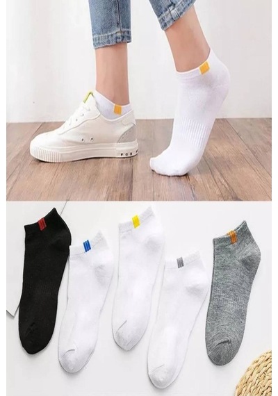 Worthy Socks 5'li Unisex Lastik Kare Desenli Beyaz Patik Bilek Çorap Seti