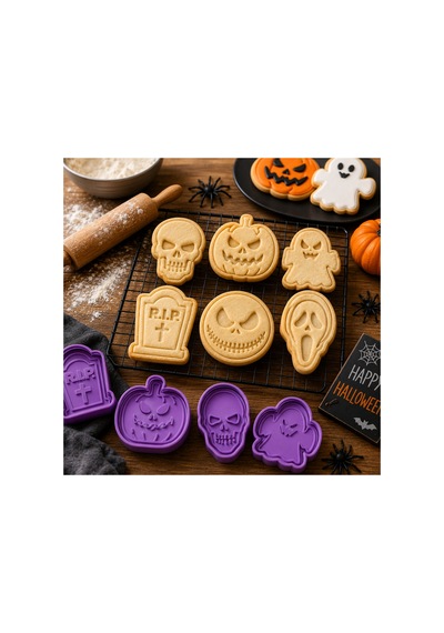 6'lı Cadılar Bayramı Halloween Temalı Kurabiye Ve Şeker Hamuru Kalıbı Seti - 3d Baskılı Şekillendirici