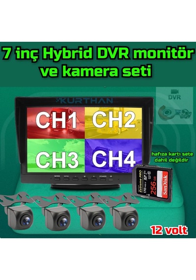 7 İnç Hybrid Dvr Monitör Ve 4 Adet Balık Gözü Lens 170 Derece
