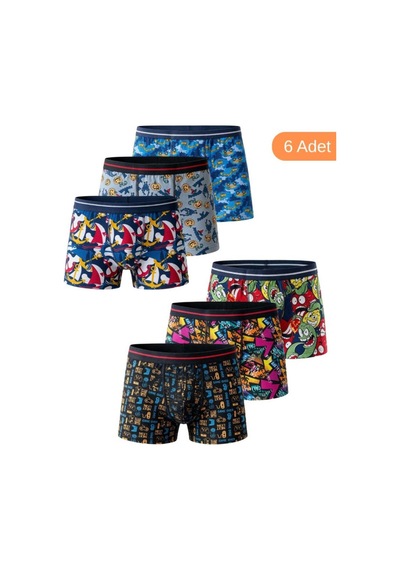 Trendybee Erkek Çocuk Eğlenceli Desenli Esnek Penye Pamuklu Boxer 6'lı Set Desenli Desenli Trendybee Erkek Çocuk Eğlenceli Desenli Esnek Penye Pamuklu Boxer 6'lı Set Desenli Desenli