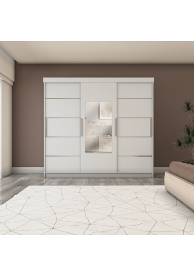Sürgülü Gardırop Üç Kapaklı 240/210cm Parlak Beyaz