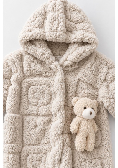 Kız Erkek Bebek Tavşan Ve Ayı Oyuncaklı Peluş Tulum Tlm0301 Bej
