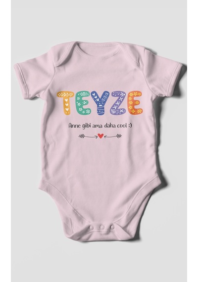 Morivokids Teyze Anne Gibi Ama Daha Cool Kısa Kollu Bebek Body %100 Pamuk Bebe Pembe