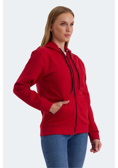 Slazenger Katya Kadın Fermuarlı Kapüşonlu Cepli Kırmızı Sweatshirt Kırmızı