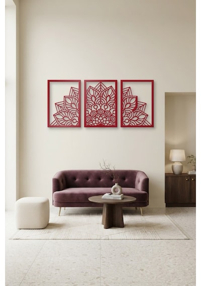 Mandala Çiçek Metal Duvar Tablosu - Duvar Sanatı - Duvar Dekoru - Kırmızı