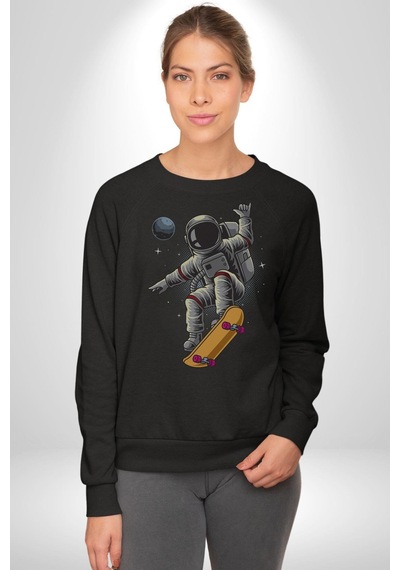 Atronot Kaykay Uzay Mars Unisex Siyah Baskılı Sweatshirt Siyah
