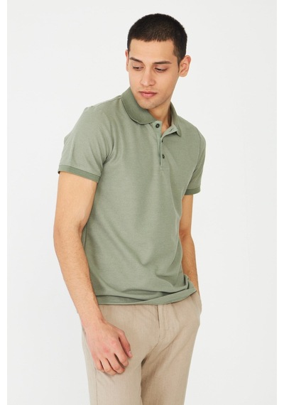 Yeşil Modern Kesim Polo Yaka Erkek T-shirt A.haki