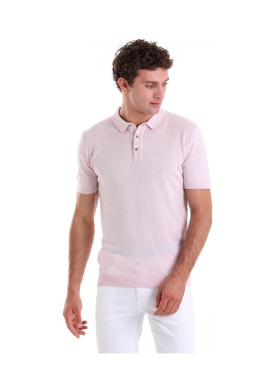 Hatemoğlu Pembe Regular Fit Jakarlı Pamuklu Polo Yaka Triko Tişört Pembe